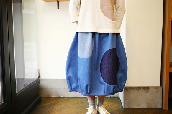 木の実の{raku raku}水色デニム バルーンスカート70cm丈 1枚目の画像