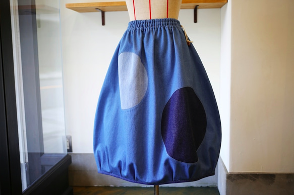 木の実の{raku raku}水色デニム バルーンスカート70cm丈 4枚目の画像