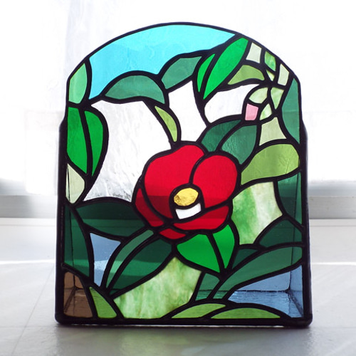 ステンドグラス「窓辺の椿」 その他インテリア雑貨 glass かぜのと