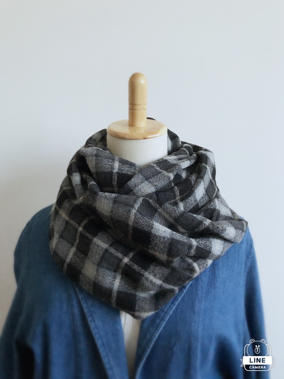 ウールガーゼのスヌード＊チェック＊グレー×ブラック