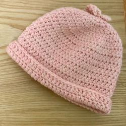 [36cm〜40cm]国産ウールで編んだあったかベビー帽子（ピンク・イエロー・ブルー） 6枚目の画像