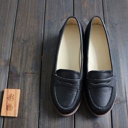 【受注製作】上質牛革のローファー　革靴　ヒール付き 　黒　RF9393 3枚目の画像