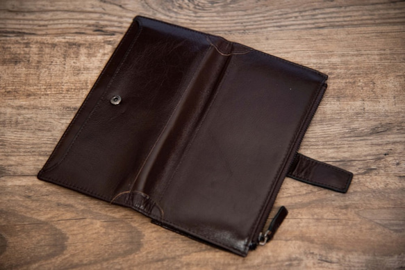 【受注製作】丸ごとなめらか牛革レザー長財布　カードケース　収納豊富　チャック付　茶褐色3KR-6 3枚目の画像