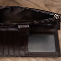 【受注製作】丸ごとなめらか牛革レザー長財布　カードケース　収納豊富　チャック付　茶褐色3KR-6 5枚目の画像