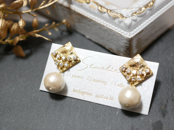Simple pearl stone pierce/earring 5枚目の画像