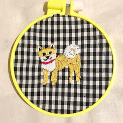 刺繡搭扣方格格紋柴犬 第4張的照片