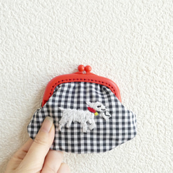 刺繍のがま口 ギンガムチェック ヤギさん 2枚目の画像