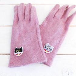 刺繍のタッチパネル手袋 猫 1枚目の画像