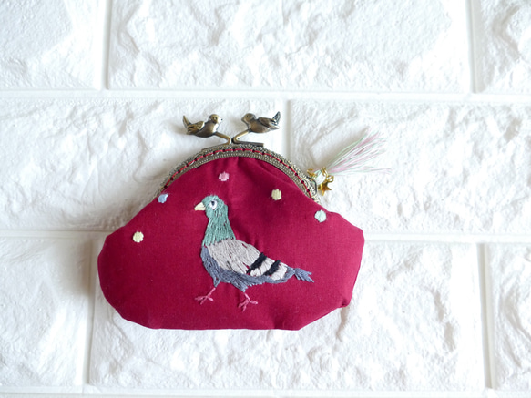 刺繡迷你 Gamaguchi Bird Base Pigeon 紅色 第1張的照片