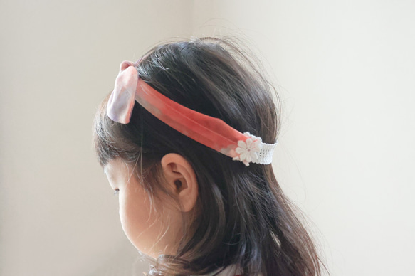 【再販】チュールリボンヘアバンド（マーブルピンク） 3枚目の画像