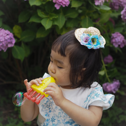 【数量限定】小さな麦わら帽子の紫陽花ヘアクリップ 2枚目の画像