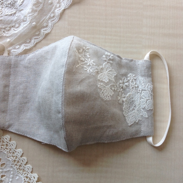 SS7 野玫瑰刺繡蕾絲麵罩 流行♫ 透氣日本亞麻棉雙層紗布 第2張的照片