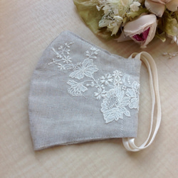 SS7 野玫瑰刺繡蕾絲麵罩 流行♫ 透氣日本亞麻棉雙層紗布 第3張的照片