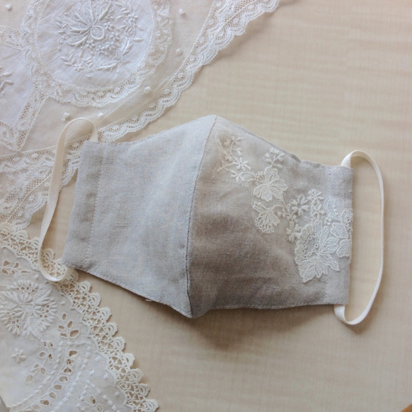 SS7 野玫瑰刺繡蕾絲麵罩 流行♫ 透氣日本亞麻棉雙層紗布 第4張的照片