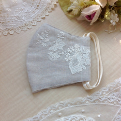 SS7 野玫瑰刺繡蕾絲麵罩 流行♫ 透氣日本亞麻棉雙層紗布 第5張的照片