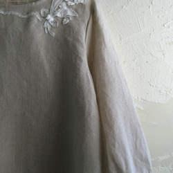 すずらんの刺繍レースのブラウス ナチュラルフレンチリネン 涼しい七分袖♫受注製作品 10枚目の画像