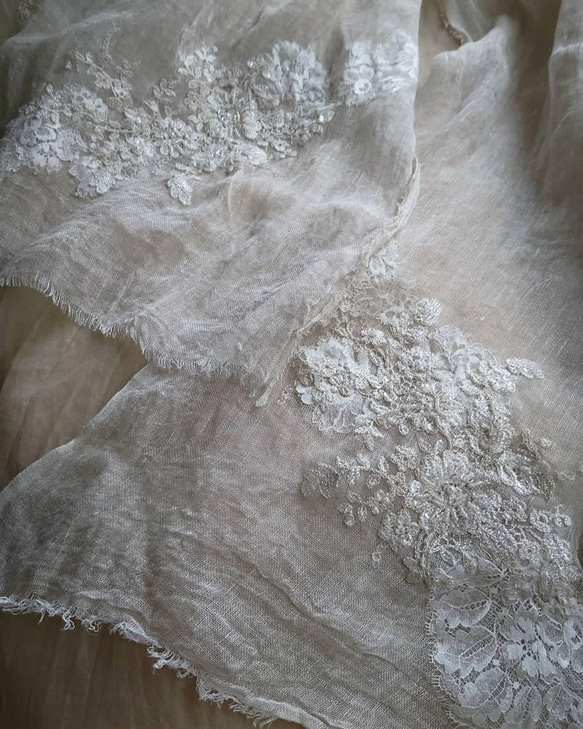 キラキラ♪ビーズ刺繍のやわらかリネンガーゼ♪ ビーズ刺繍レースストール 一枚 E1209732935(9295円)