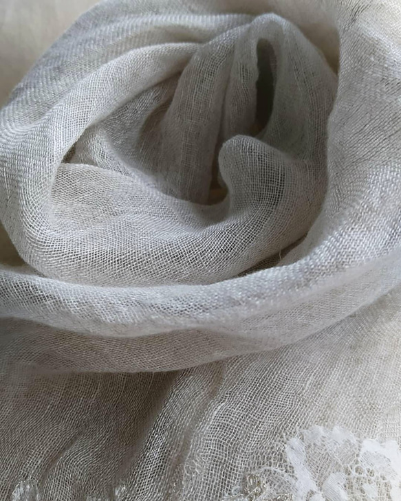 キラキラ♪ビーズ刺繍のやわらかリネンガーゼ♪ ビーズ刺繍レースストール 一枚 E1209732935(9295円)