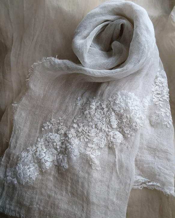 キラキラ♪ビーズ刺繍のやわらかリネンガーゼ♪ ビーズ刺繍レースストール 一枚 E1209732935(9295円)