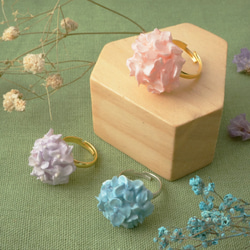 繡球花戒指 手工黏土裱花 可訂製 第1張的照片