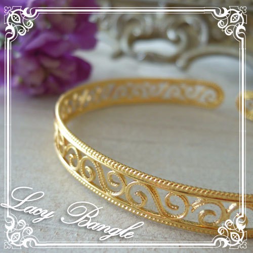 アンティーク風二重S字型アイアンワークの細めバングル ゴールド (b-06t-g)