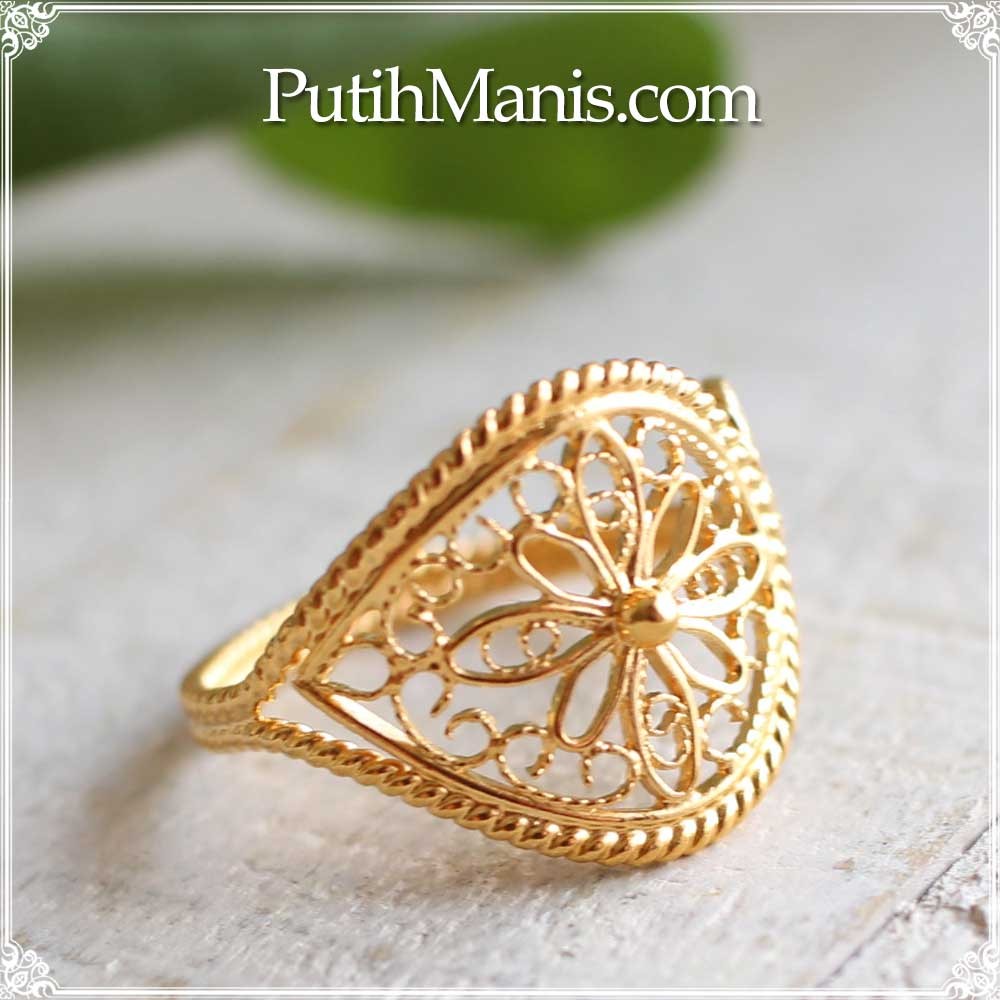 大ぶりで華奢なペイズリー模様のフリーサイズリング ゴールド(r-11-g)