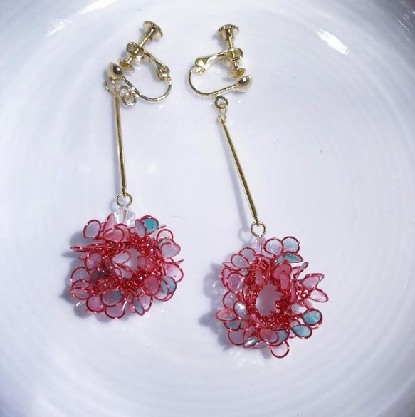 垂墜花圈耳環【櫻桃紅】 第1張的照片