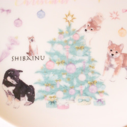 柴犬さん☆キラキラのパステルXmas・１９㎝プレート「ポーセラーツ」 3枚目の画像