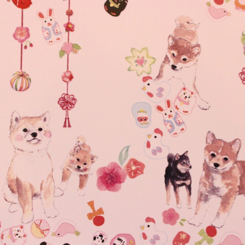 柴犬さん☆吊るし雛と柴犬さん・インテリアタイル額【冬支度