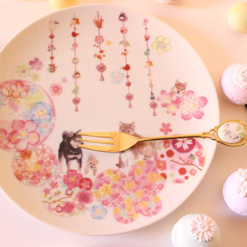 柴犬さん☆吊るし雛と柴犬さんの19㎝プレート「ポーセラーツ」 中皿