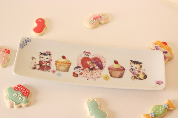 【１点限定・七夕福袋】レトロかわいい猫ちゃんとカップケーキのプレートセット「ポーセラーツ」 5枚目の画像