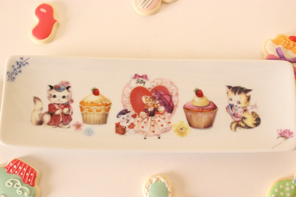 【１点限定・七夕福袋】レトロかわいい猫ちゃんとカップケーキのプレートセット「ポーセラーツ」 2枚目の画像