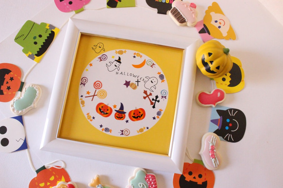 【早割価格】ハロウィン☆ジャックオーランタンとかわいいおばけたち・インテリアタイル額「ポーセラーツ」 1枚目の画像