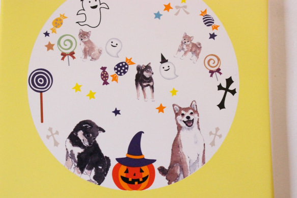 柴犬さん☆柴犬さんのハロウィンパーティー♪インテリアタイル額「ポーセラーツ」 4枚目の画像