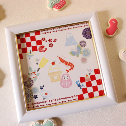 お正月☆縁起物いっぱいのインテリアタイル額「ポーセラーツ」 フォト