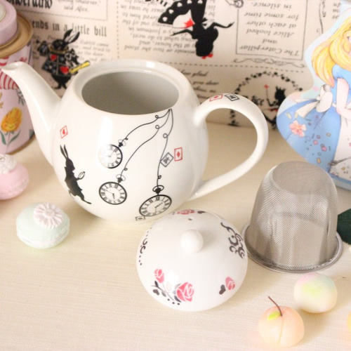 大人かわいいアリス❤白うさぎの懐中時計のティーポット「ポーセラーツ