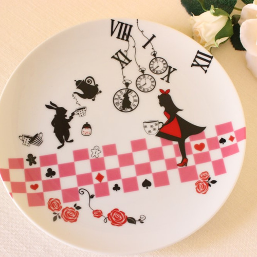 大人かわいいアリス❤アリスと市松模様の19㎝プレート「ポーセラーツ