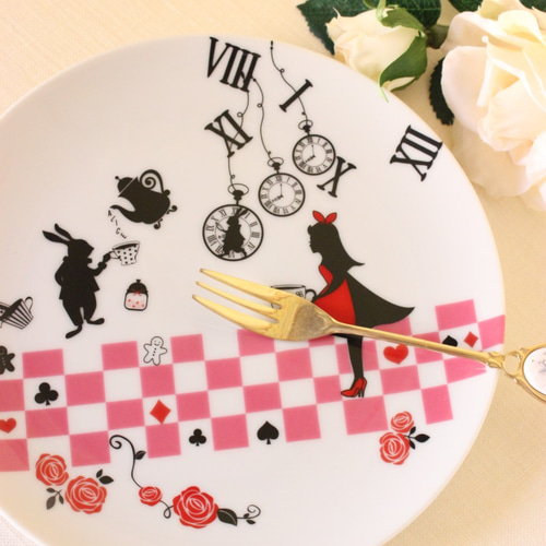 大人かわいいアリス❤アリスと市松模様の19㎝プレート「ポーセラーツ