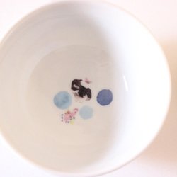 【最終】柴犬さん☆カフェでまったり柴犬さんのお茶碗（水色ドット）「ポーセラーツ」 4枚目の画像