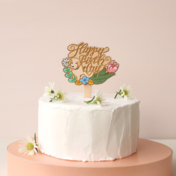 ラブラドールとお花のケーキトッパー『Happy Birthday』ブルー 1枚目の画像