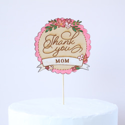 母の日お花とリボンの木製ケーキトッパー『Thank you MOM』 2枚目の画像
