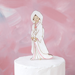 木製和装花嫁のオーダーケーキトッパー＊わたぼうしのオリジナルペイント仕上げ 1枚目の画像