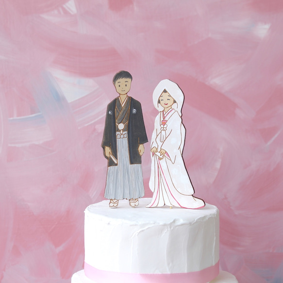 木製和装花嫁のオーダーケーキトッパー＊わたぼうしのオリジナルペイント仕上げ 2枚目の画像