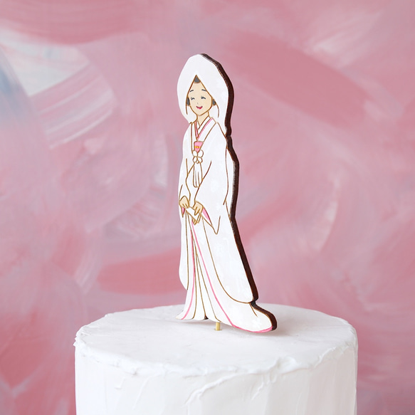 木製和装花嫁のオーダーケーキトッパー＊わたぼうしのオリジナルペイント仕上げ 5枚目の画像