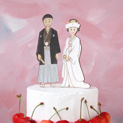 木製和装花嫁のオーダーケーキトッパー＊つのかくしのオリジナルペイント仕上げ 2枚目の画像