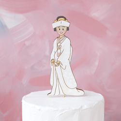 木製和装花嫁のオーダーケーキトッパー＊つのかくしのオリジナルペイント仕上げ 1枚目の画像