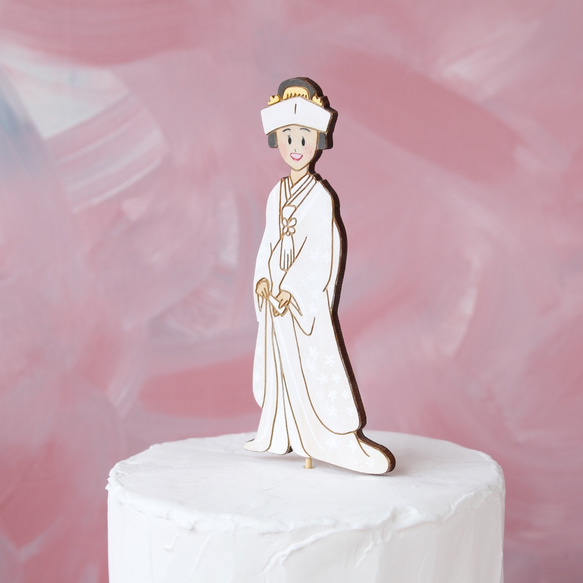 木製和装花嫁のオーダーケーキトッパー＊つのかくしのオリジナルペイント仕上げ 3枚目の画像