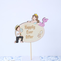 人魚姫Happily Ever Afterピンク：ウエディング木製ケーキトッパー 3枚目の画像
