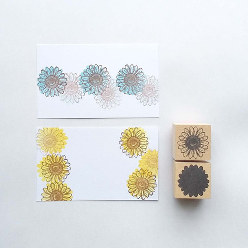 0164☆ひまわりの線画・お花のシルエットスタンプセット はんこ