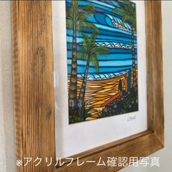 ヘザーブラウン フォトフレーム アートフレーム 木材 ハワイ ハワイアン アート 額縁 水色 茶色 4枚目の画像